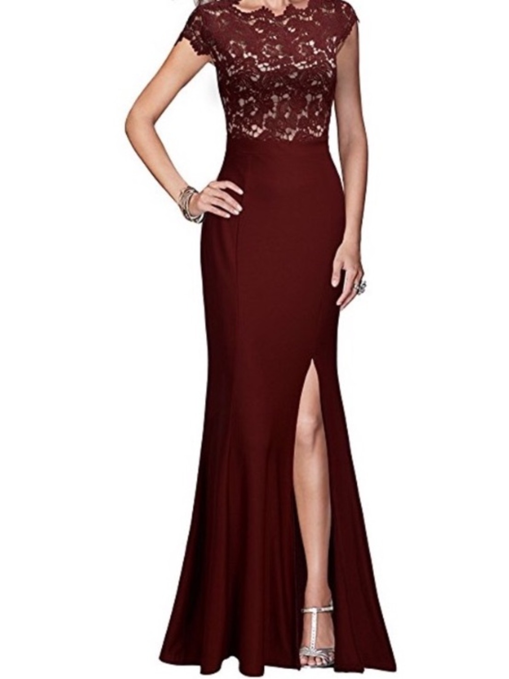 Elegant Burgundy Lace Evening Gown